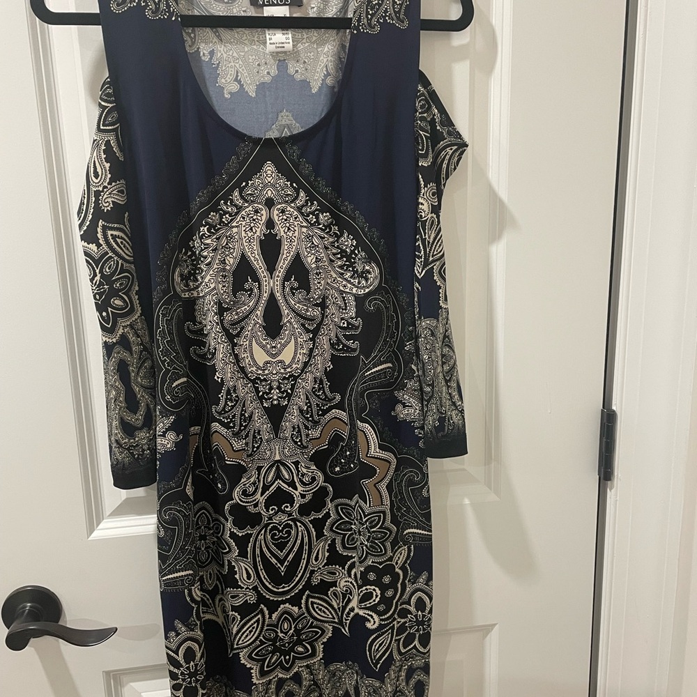 NWOT Venus Dress Navy/Silver Patterned Dress. New, never worn, perfect condition